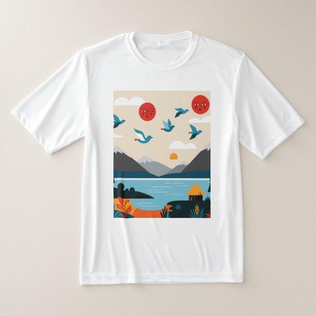 Camiseta Pássaros sobre um lago (Postura )