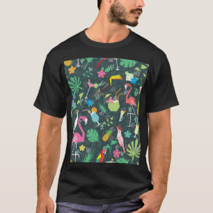 Camiseta Pássaros Tropicais Bebem: Vibrante Sem Costura.
