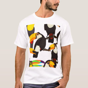Camiseta Pássaros Tropicais Tucanos Padrão de Vintage