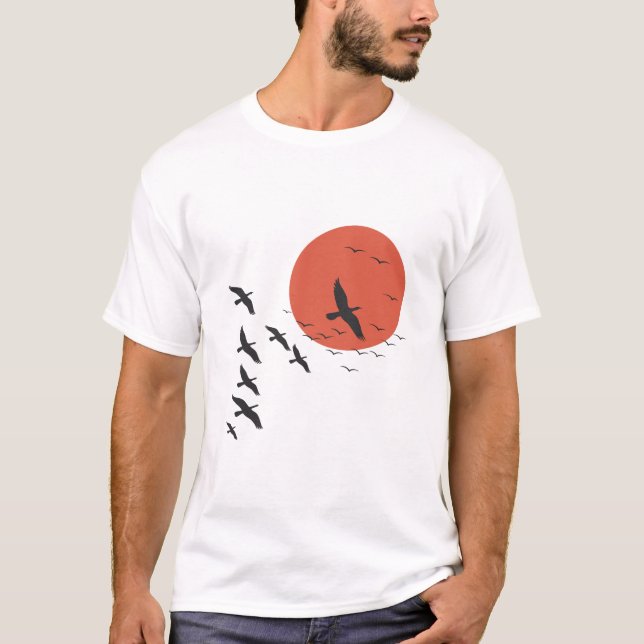 Camiseta Pássaros Voando Sobre o Sol (Frente)