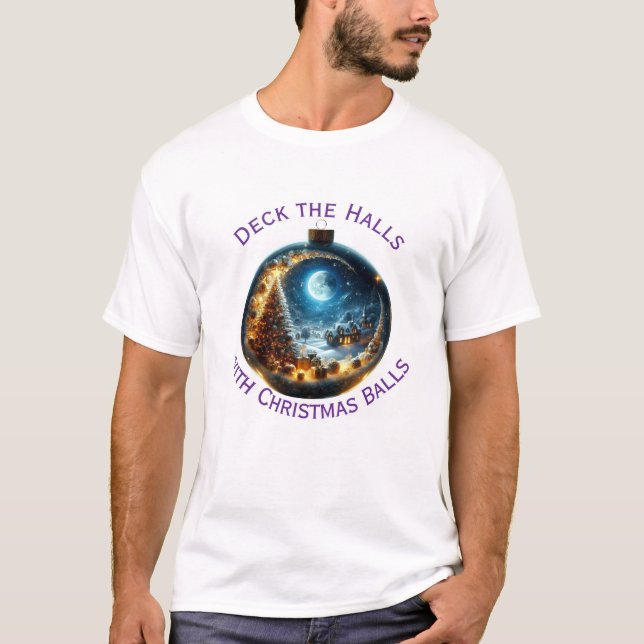 Camiseta Passe os corredores com bolas de Natal (Frente)
