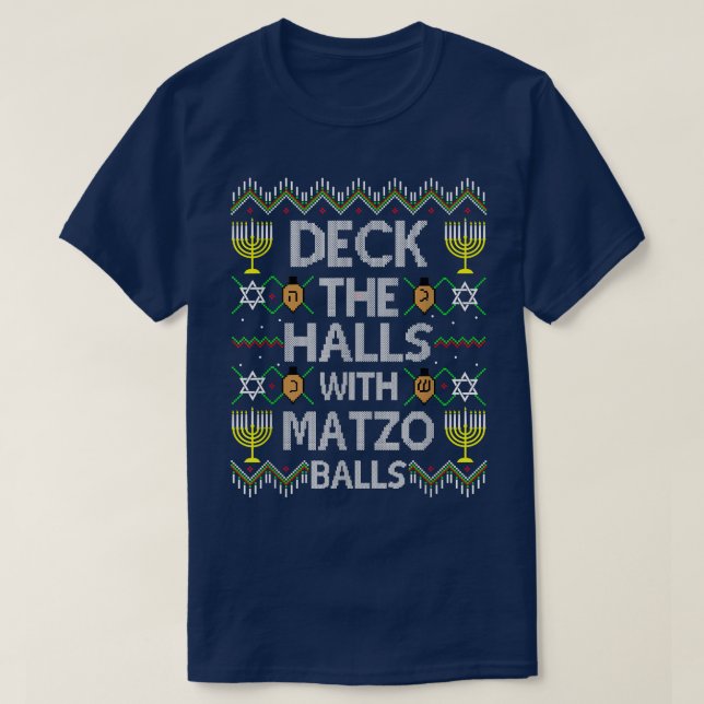 Camiseta Passe Os Halls Com Bolas De Matzo, Sw De Natal Fei (Frente do Design)