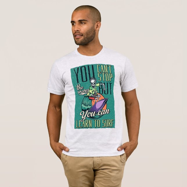 Camiseta Passear pelas ondas - Surf do esqueleto (Frente Completa)