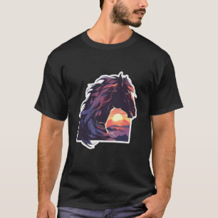 Camiseta Passeio a Cavalo Cavalo Preto Cavalo Pôr do Sol Ca
