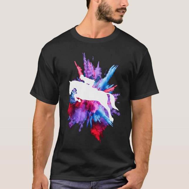 Camiseta Passeio a Cavalo Equestre Explosão de Cor (Frente)