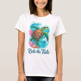 CAMISETA PASSEIO COLORIDO TARTARUGA NA MARÉ DO OCEANO