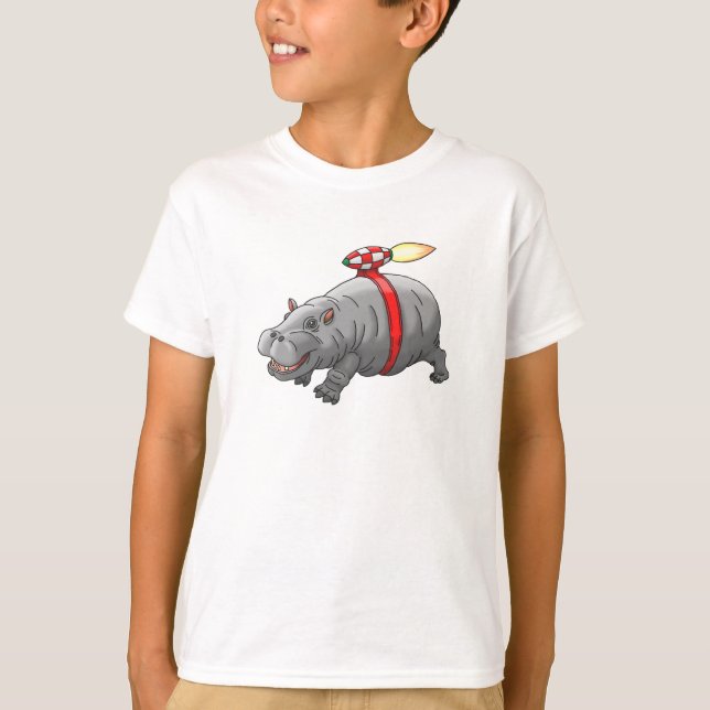 Camiseta Passeio de Jetpack do Hipopótamo Foguete (Frente)