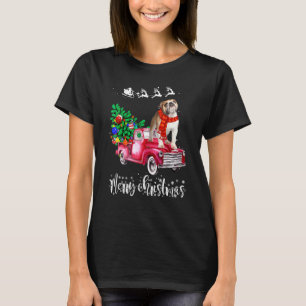 Camiseta Passeio de Natal do Bulldog Inglês Caminhão Vermel