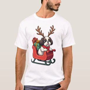 Camiseta Passeio de Trenó do Papai Noel Shih Tzu