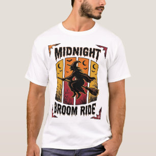 Camiseta Passeio de Vassoura à Meia-Noite Bruxa Vintage Grá