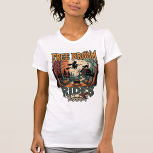 Camiseta Passeios de Vassoura Grátis Halloween Bruxa Caveir