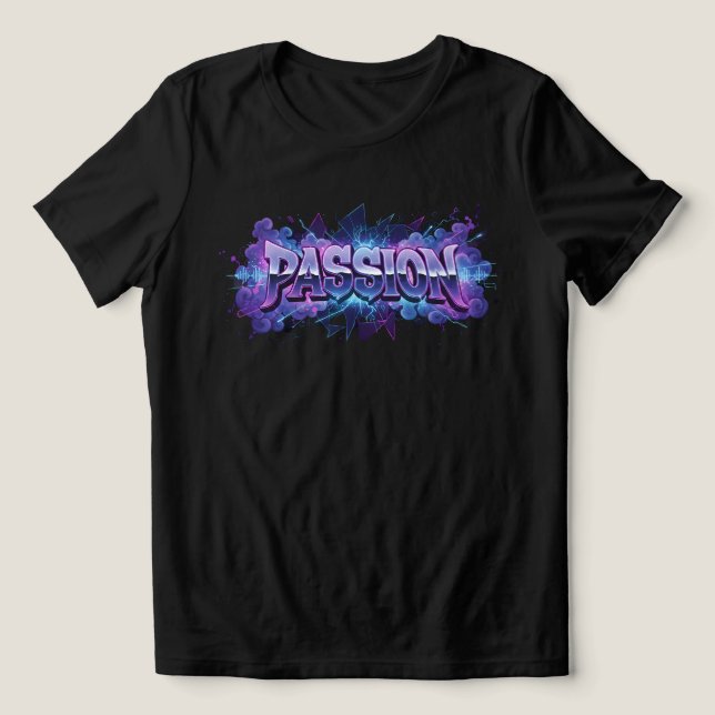 Camiseta Passion Cyberpunk Typography – Vibrant Modern Word (Design frontal)