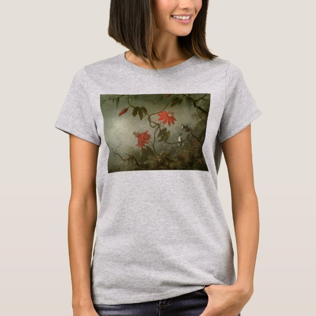 Camiseta Passion Flowers e Hummingbird por Martin J Heade (Frente)