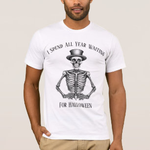 Camiseta Passo O Ano Esperando Pelo Esqueleto De Halloween