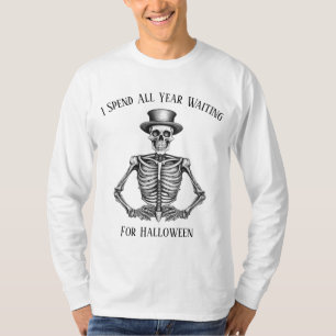 Camiseta Passo O Ano Esperando Pelo Esqueleto De Halloween