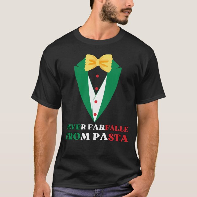Camiseta Pasta NUNCA FARFALLE DE Cores Italianas PASTA (Frente)