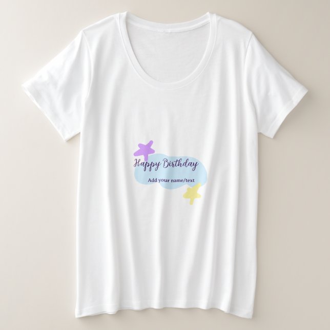 Camiseta Pastel blue clouds stars purple happy birthday nam (Frente do Design)