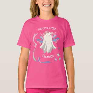 Camiseta Pastel branco no Dia das Bruxas de Fantasma Rosa Q