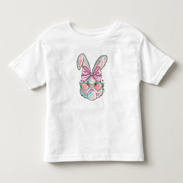 Camiseta Pastel Bunny com Óculos Cardíacos (Frente)