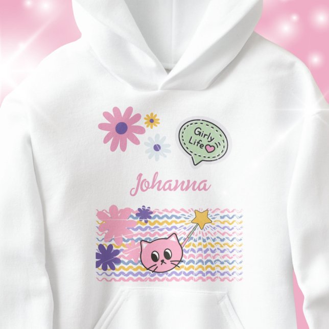 Camiseta Pastel Cartoon Cat Flowers Girly Life (Pastel Cartoon Cat Flowers Girly Life Hoodie ©Susanne Sachers - Sunny Wanderlust 🌞✈️)
