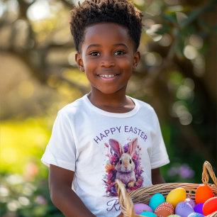 Camiseta Pastel Colorir Coelho da Páscoa e Flores Nome Pers