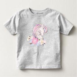 Camiseta Pastel Dourado Glitter Unicorn e Bebê com Flores