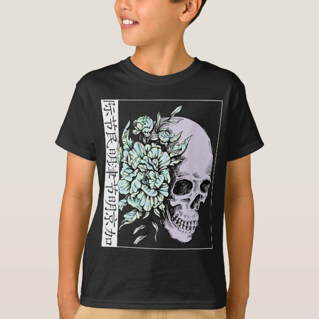Camiseta Pastel Flor I Skull I Arte Estética I Japonês A (Frente)