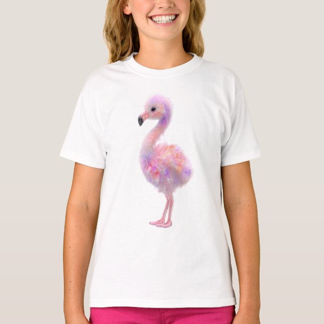 Camiseta Pastel Fluffy Arco-íris Flamingo Crianças (Frente)