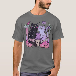 Camiseta Pastel Goth Clothing Creepy CAt Family on Moon
