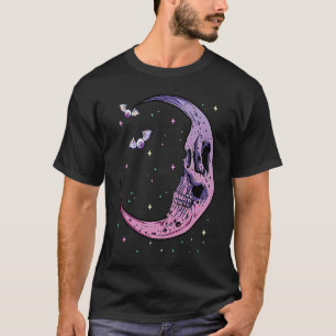 Camiseta Pastel Goth Crescente Fase da Lua Caveira Estética