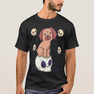 Camiseta Pastel Goth Fofo Sinistro Bruxa Pug Cão Crânio Rit