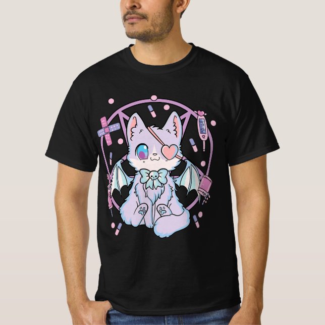Camiseta Pastel Goth Kawaii Yami Cat  (Frente)