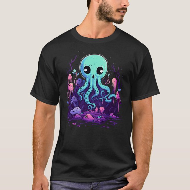 Camiseta Pastel Goth Octopus Kawaii Cute Creepy Halloween A (Frente)