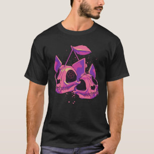 Camiseta Pastel Goth Soft Grunge Caveiras de Gato Cereja co