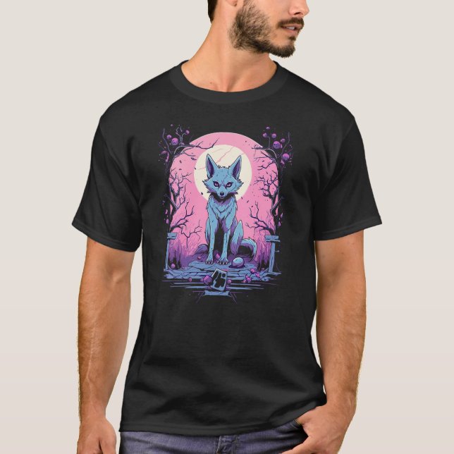 Camiseta Pastel Goth Wolf Kawaii Cute Creepy Halloween Anim (Frente)