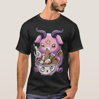 Camiseta Pastel Gótico Baphomet Ramen Noodles Japão Comida