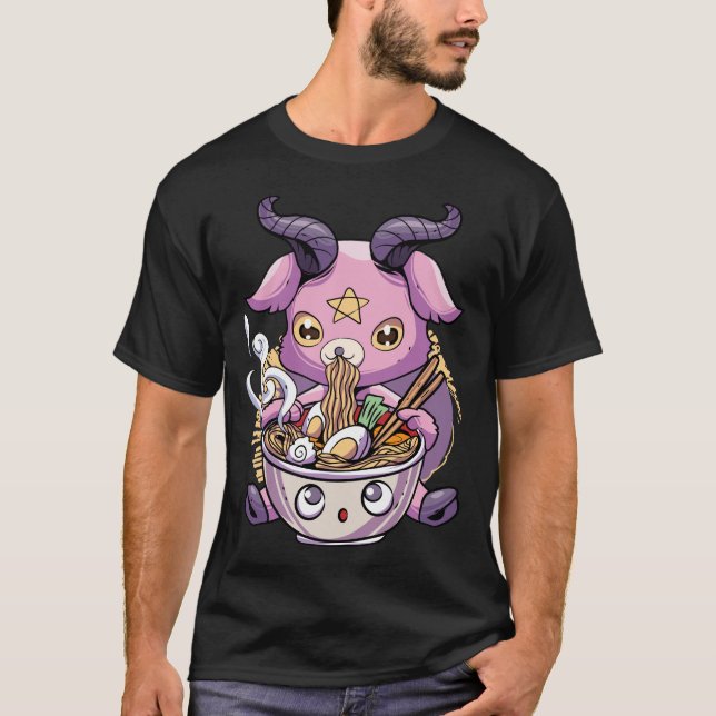 Camiseta Pastel Gótico Baphomet Ramen Noodles Japão Comida  (Frente)