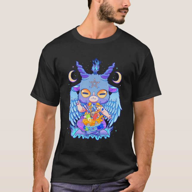 Camiseta Pastel Gótico Baphomet Ramen Noodles Japão Comida  (Frente)