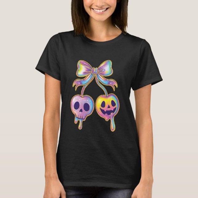 Camiseta Pastel Halloween Skull and Pumpkin Dripping Candy  (Frente)