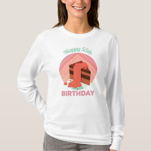 Camiseta Pastel Happy 55ª Peça de Bolo de Festa de aniver