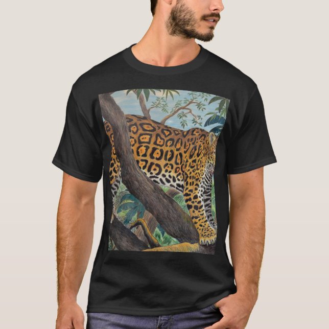 Camiseta Pastel Jaguar: desenho da selva. (Frente)