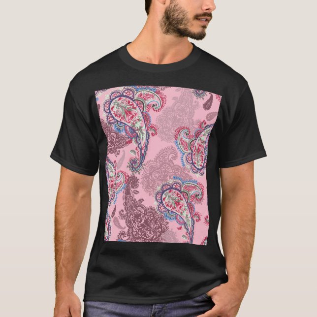 Camiseta Pastel paisley, tradicional padrão étnico uniforme (Frente)