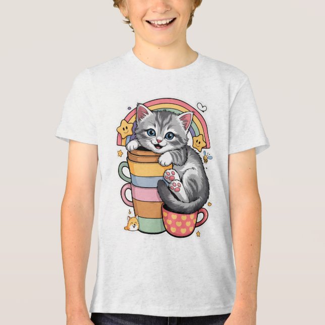Camiseta Pastel Paws & Rainbow Sips (Frente)