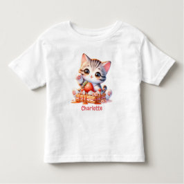 Camiseta Pastel Pink Cute Kitten with Dessert Waffles