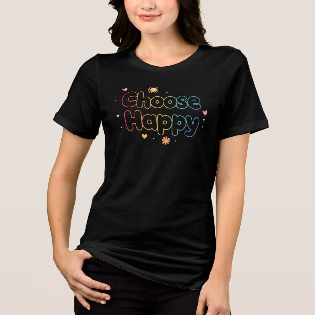 Camiseta Pastel Rainbow "Choose Happy" Quote (Frente)