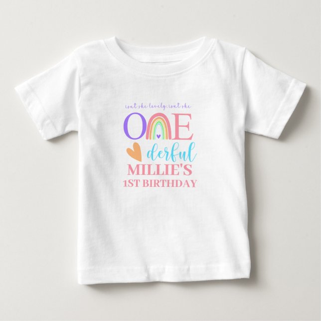 Camiseta Pastel Rainbow ONEMaravilhoso primeiro aniversario (Frente)