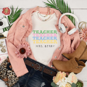 Camiseta Pastel Teacher Adicione Seu Nome