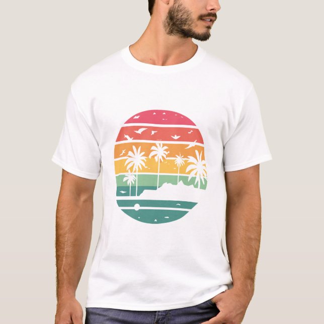 Camiseta Pastel Tropical Sunset Palm Tree Design (Frente)