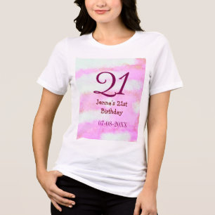 Camiseta Pastel verde rosa simples nome data 21º aniversári