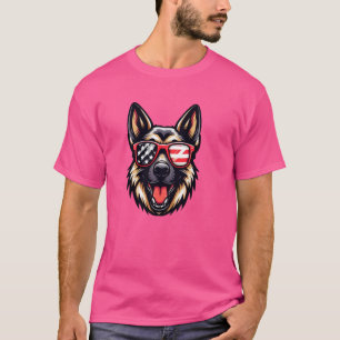 Camiseta Pastor Alemão 4 de Julho Bandeira dos EUA Patrióti